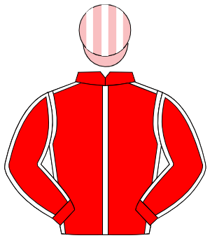 RED, white seams, pink & white striped cap