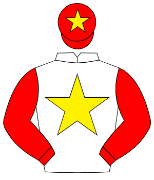 WHITE, yellow star, red sleeves, red cap, yellow star