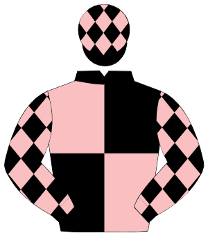 BLACK & PINK QUARTERED, pink diamonds on sleeves, black cap, pink diamonds