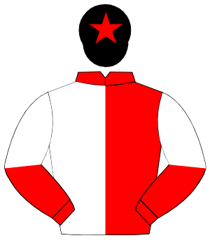 RED & WHITE HALVED, black cap, red star