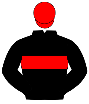 BLACK, red & purple lightning bolt, red band on sleeves, red cap