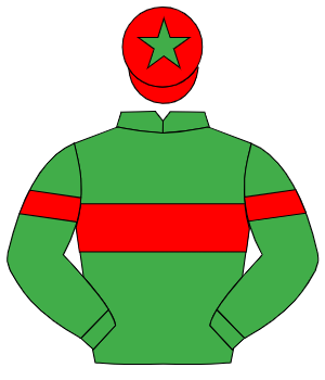 EMERALD GREEN, red hoop, red armlet, red cap, emerald green star
