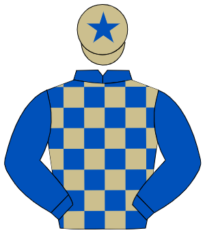 ROYAL BLUE & BEIGE CHECK, royal blue sleeves, beige cap, royal blue star