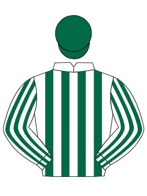WHITE, three dark green stripes on body and sleeves, dark green cap
