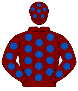 MAROON, royal blue spots