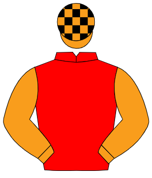 RED, orange sleeves, orange & black check cap