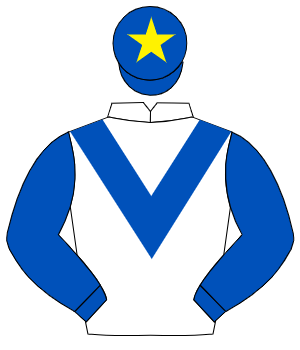 WHITE, royal blue chevron & sleeves, royal blue cap, yellow star