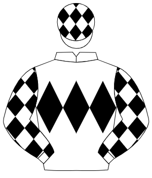 WHITE, black triple diamond, black diamonds on sleeves, white cap, black diamonds