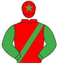 RED, emerald green sash & sleeves, red cap, emerald green star                                                                                        