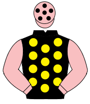 BLACK, yellow spots, pink sleeves, pink cap, black spots                                                                                              