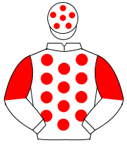 WHITE, red spots, halved sleeves, white cap, red spots