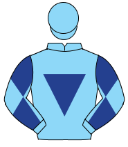 LIGHT BLUE, dark blue inverted triangle, diabolo on sleeves, light blue cap                                                                           