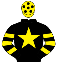 BLACK, yellow star, hooped sleeves, yellow cap, black spots                                                                                           