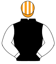 BLACK, white sleeves, orange & white striped cap                                                                                                      