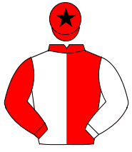 RED & WHITE HALVED, sleeves reversed, red cap, black star                                                                                             