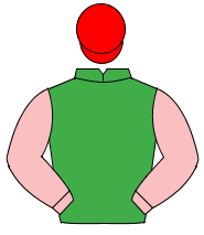 EMERALD GREEN,pink sleeves,red cap                                                                                                                    