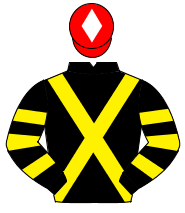 BLACK, yellow cross sashes, hooped sleeves, red cap, white diamond                                                                                    