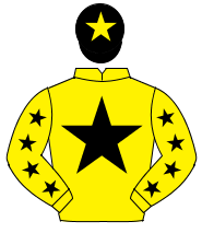 YELLOW, black star & stars on sleeves, black cap, yellow star                                                                                         