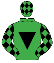 EMERALD GREEN, black inverted triangle, black diamonds on sleeves, emerald green cap, black diamonds                                                  