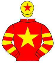 RED, yellow star, hooped sleeves, yellow cap, red star                                                                                                
