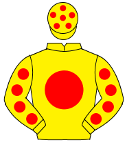 YELLOW, red disc, red spots on sleeves, yellow cap, red spots                                                                                         