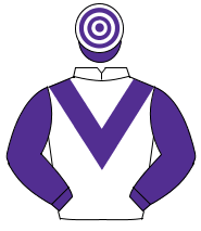 WHITE, purple chevron & sleeves, purple & white hooped cap                                                                                            
