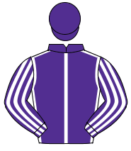 PURPLE, white seams, striped sleeves, purple cap