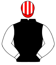 BLACK, white sleeves, red & white striped cap                                                                                                         