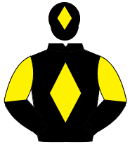 BLACK, yellow diamond, halved sleeves, yellow diamond on cap                                                                                          