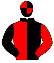 BLACK & RED HALVED, sleeves reversed, quartered cap                                                                                                   