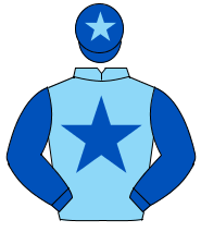 LIGHT BLUE, royal blue star & sleeves, royal blue cap, light blue star                                                                                