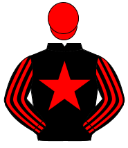 BLACK, red star, striped sleeves, red cap                                                                                                             
