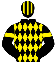 BLACK & YELLOW DIAMONDS, yellow armlet, striped cap                                                                                                   