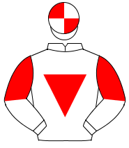 WHITE, red inverted triangle, halved sleeves, quartered cap                                                                                           