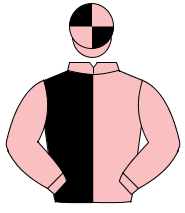 PINK & BLACK HALVED, pink sleeves, quartered cap                                                                                                      