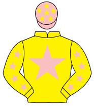 YELLOW, pink star, pink stars on sleeves, pink cap, yellow stars                                                                                      