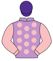 MAUVE, pink spots, pink sleeves, purple cap                                                                                                           