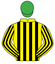 YELLOW & BLACK STRIPES, emerald green cap                                                                                                             