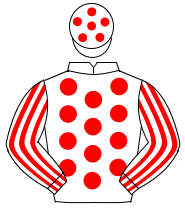 WHITE, red spots, striped sleeves, white cap, red spots                                                                                               