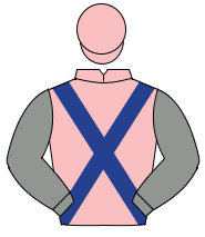PINK, dark blue cross sashes, grey sleeves, pink cap                                                                                                  