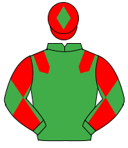 EMERALD GREEN, red epaulettes, diabolo on sleeves, red cap, emerald green diamond                                                                     