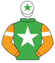 EMERALD GREEN, white star, orange sleeves, white armlet, white cap, emerald green star                                                                