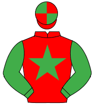 RED, emerald green star & sleeves, quartered cap                                                                                                      