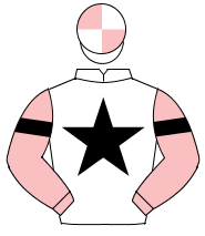 WHITE, black star, pink sleeves, black armlet, white & pink quartered cap                                                                             