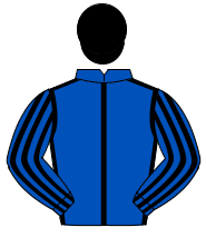 ROYAL BLUE, black seams, striped sleeves, black cap                                                                                                   