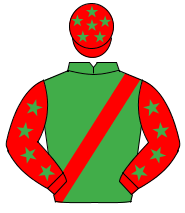 EMERALD GREEN, red sash, red sleeves, emerald green stars, red cap, emerald green stars                                                               