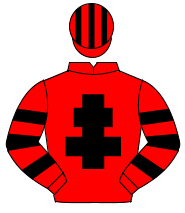 RED, black cross of lorraine, hooped sleeves, striped cap                                                                                             