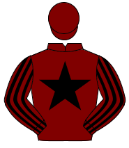 MAROON, black star, striped sleeves, maroon cap                                                                                                       