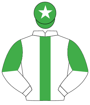 WHITE, emerald green panel, halved sleeves, emerald green cap, white star                                                                             