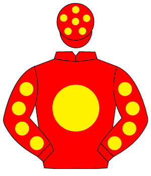RED, yellow disc, yellow spots on sleeves, red cap, yellow spots                                                                                      